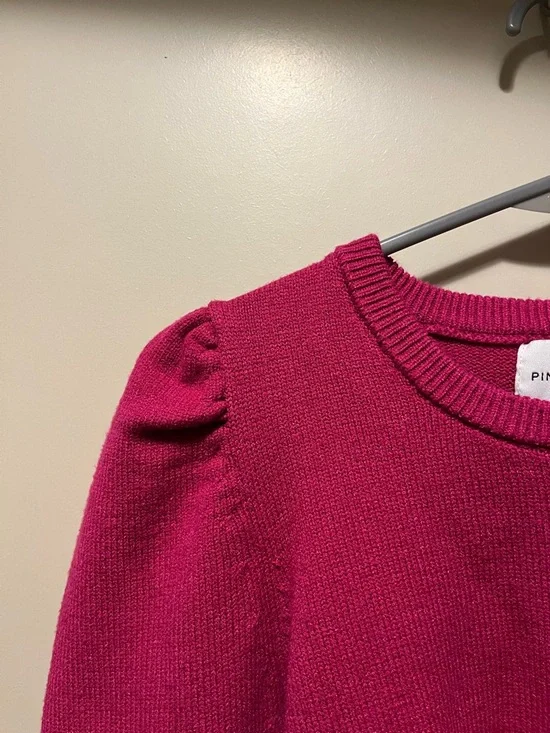 Pink Rose Fuchsia Puff-Sleeve Crewneck Sweater - Picture 3 of 7